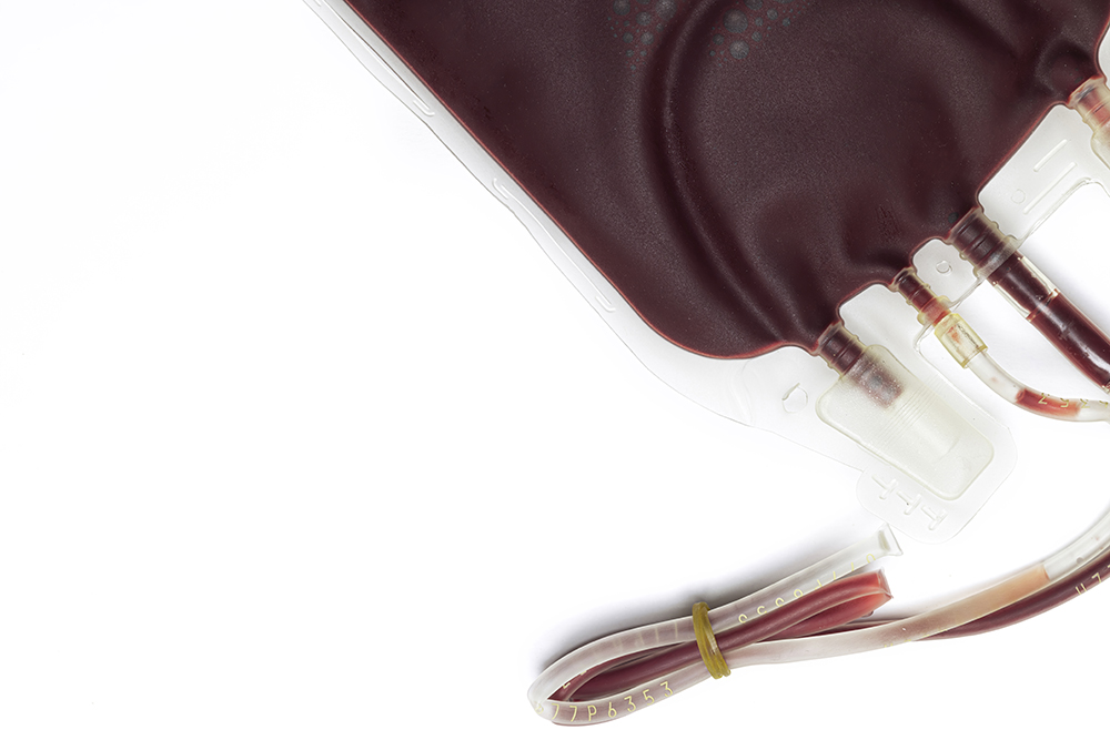 A bag of blood on a white background.