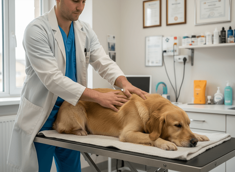 Firefly_Gemini Flash_veterinario realizando masaje a perro tecnica stroking 571696 (1)